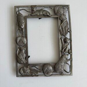 Vintage Silver Tone Cat Photo Frame 5x7 Kittens Yarn Design
